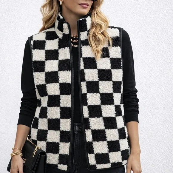 Checkered Black and White Women's Jacket - Picture 2 of 2